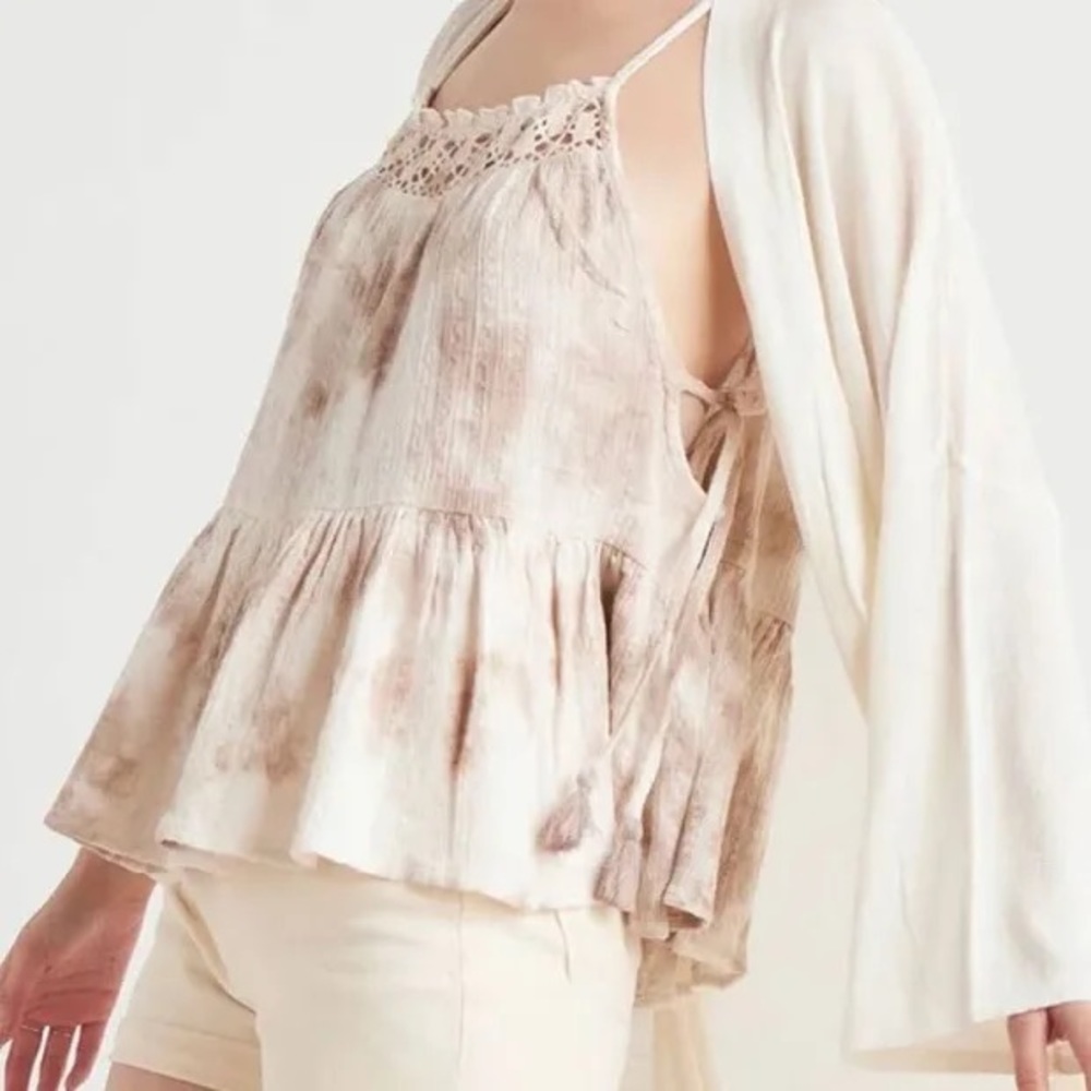 Aerie Boho Babydoll Tie Dye Tank Top Lace Crochet Side Tassel Tie Linen XL